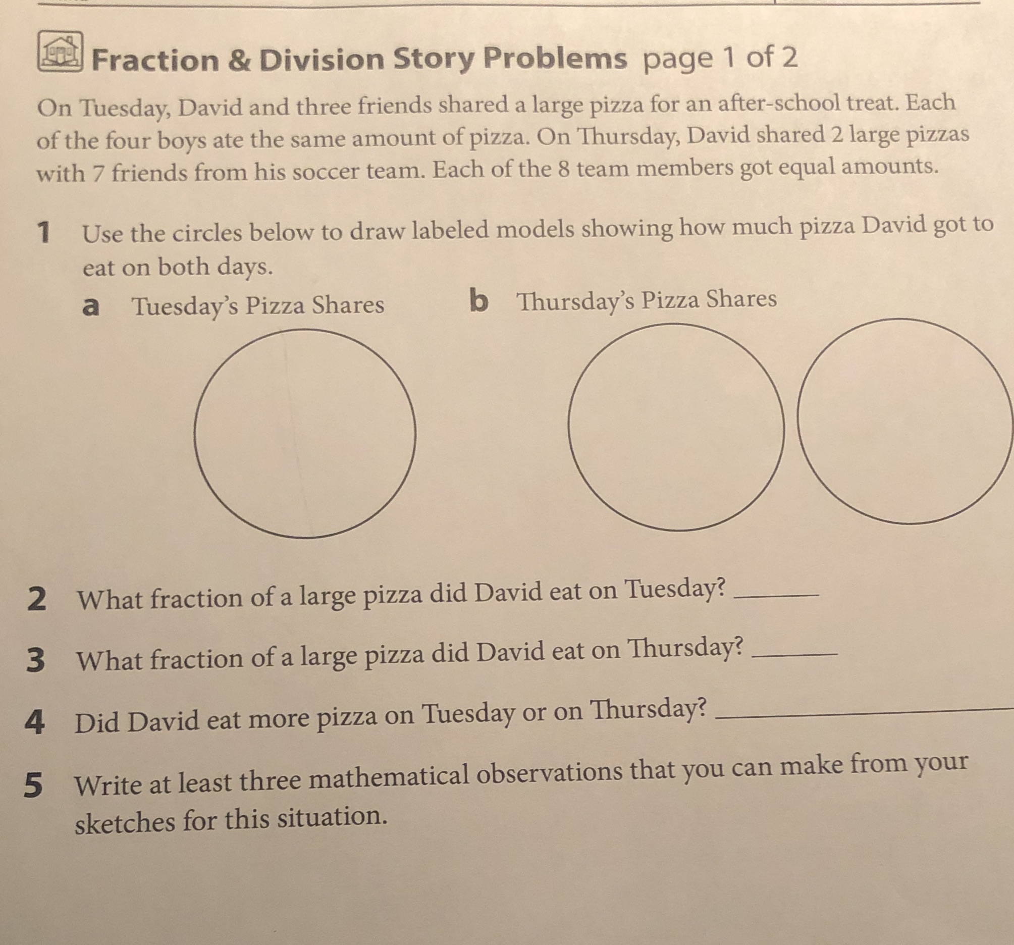 Fraction & Division Story Problems page 1 of 2 On