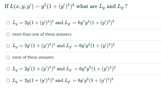 Which is the correct option? If L(x, y, y')