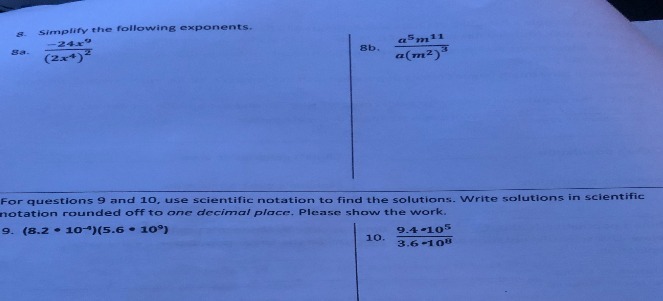 Simplify the following exponents. (2x4) Bb. a(