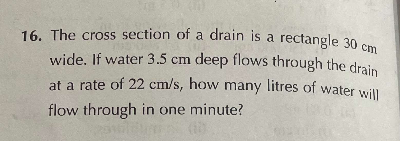 16. The cross section of a drain is a rectangle