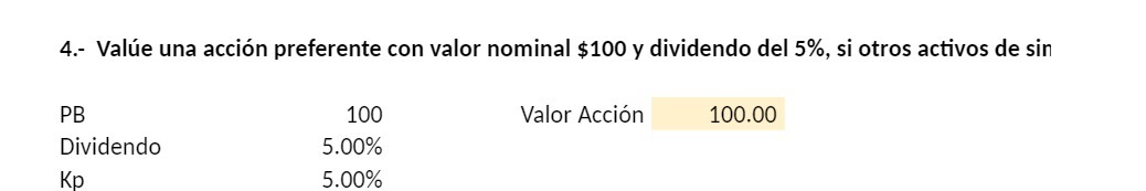 4.- Value una accion preferente con valor nominal