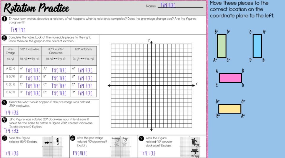 Move these pieces to the Rotation Practice Names