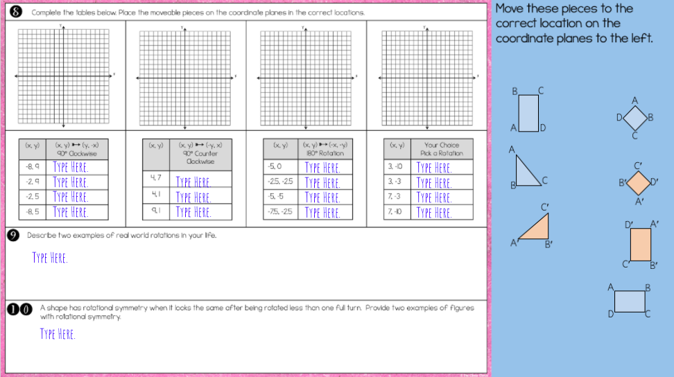 Move these pieces to the Rotation Practice Names