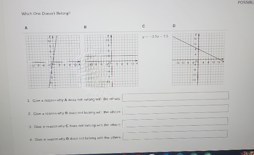 POSSIBL Which One Doesn't Belong? A B C D y