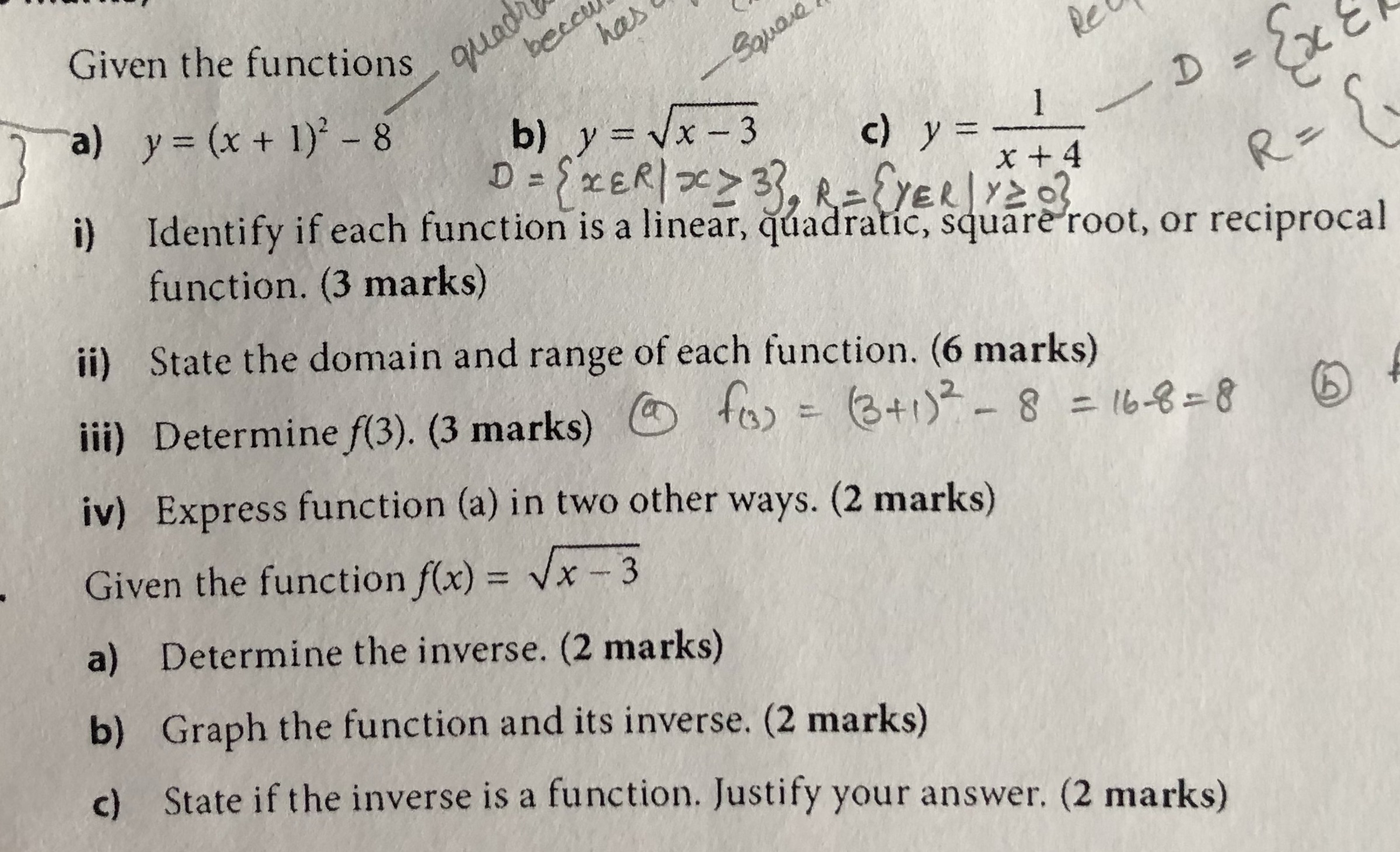has Given the functions Square D = ExE a) y = (x