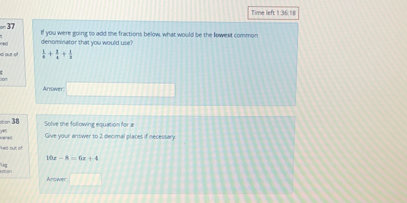 Time left 1:36:18 on 37 If you were going to add