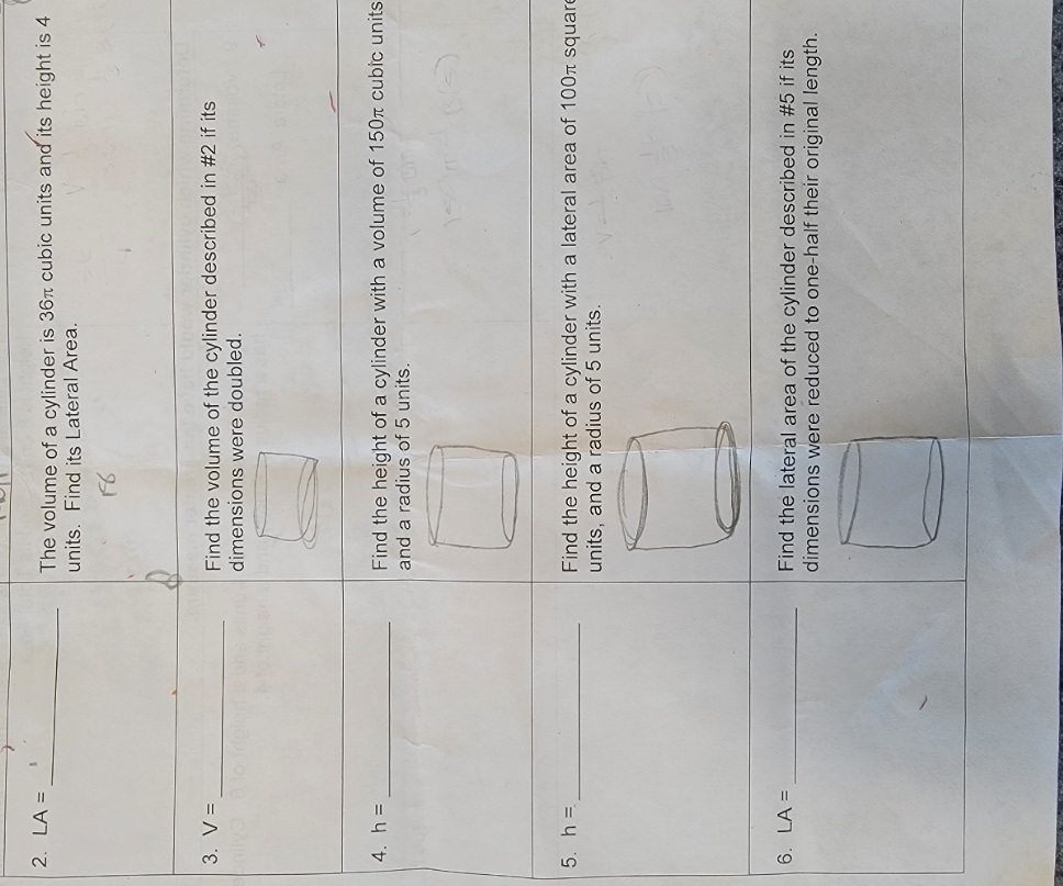 show work please 2. LA = The volume of a cylinder