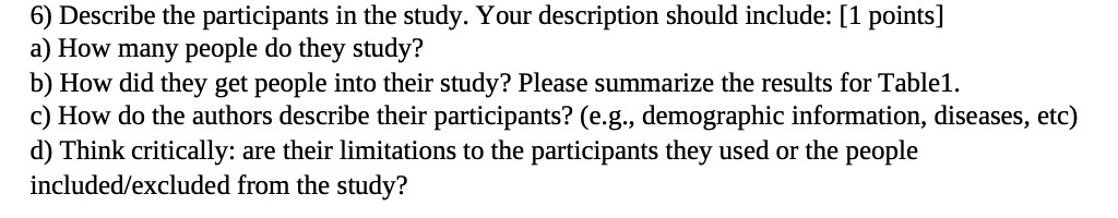 6) Describe the participants in the study. Your