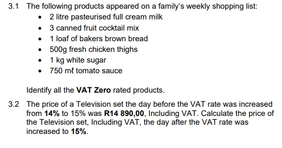 3.1 The following products appeared on a