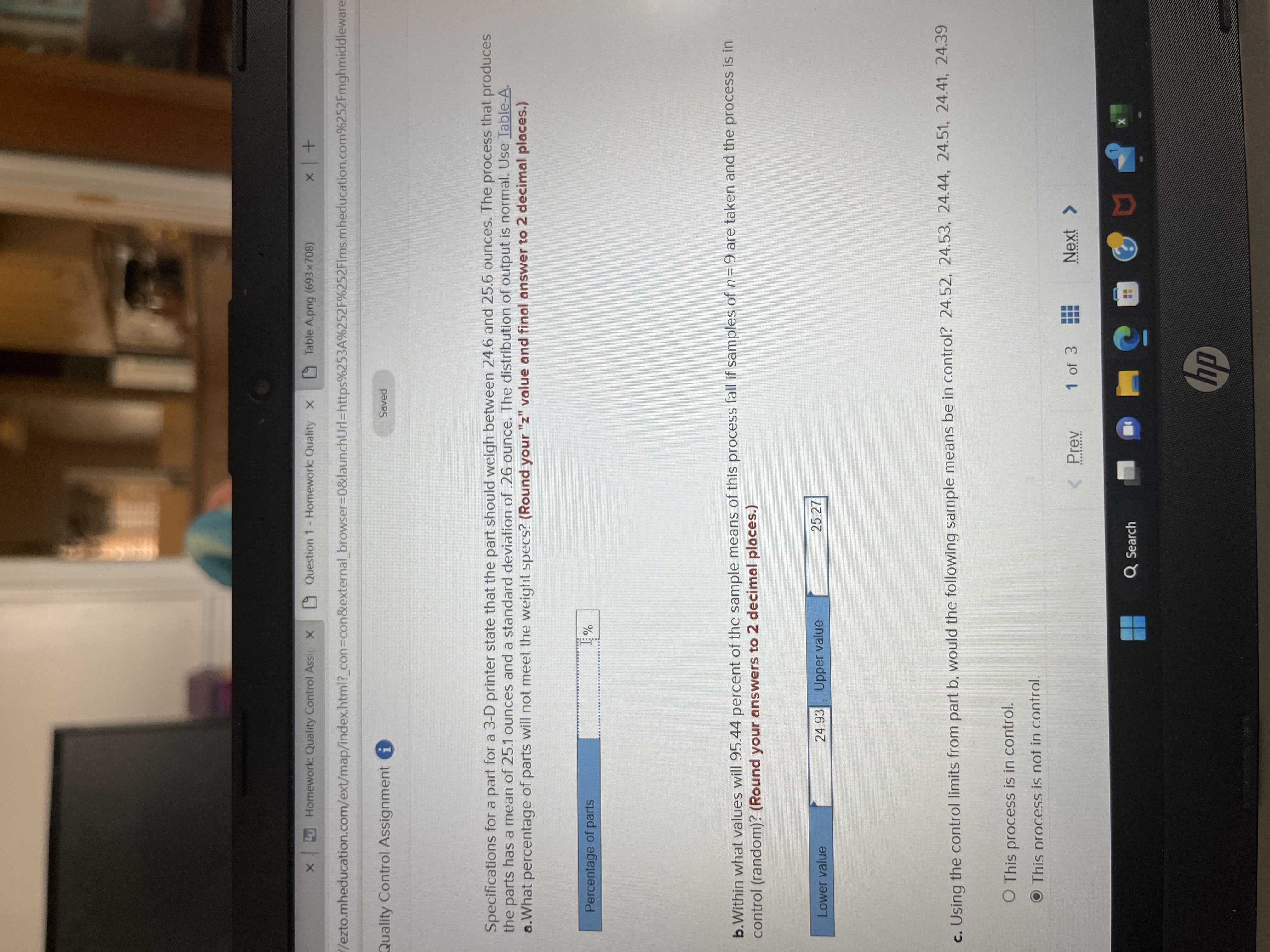 x Lu Homework: Quality Control Assic X Question 1