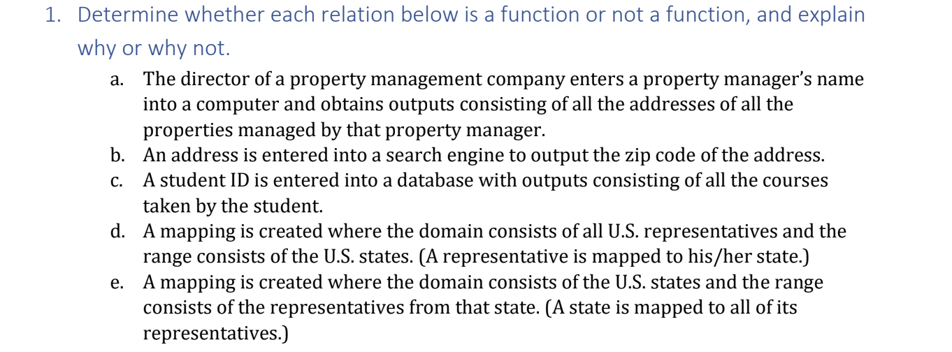 Determine whether each relation below is a