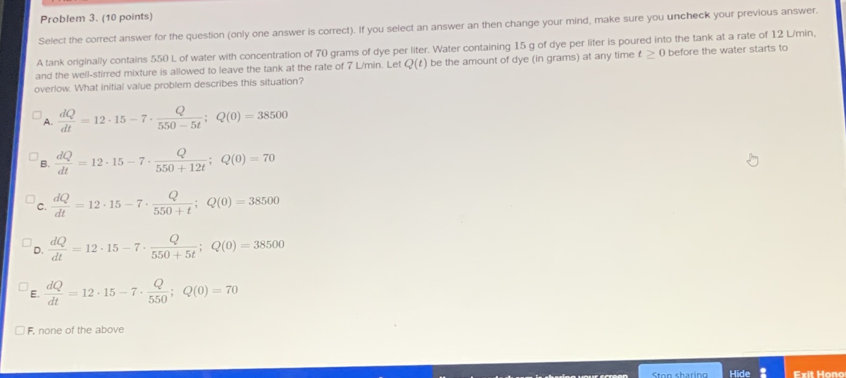 Problem 3. (10 points) Select the correct answer