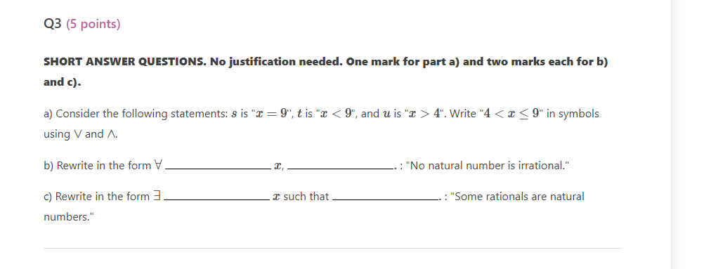 Q3 (5 points} SHORT ANSWER QUESTIONS. No