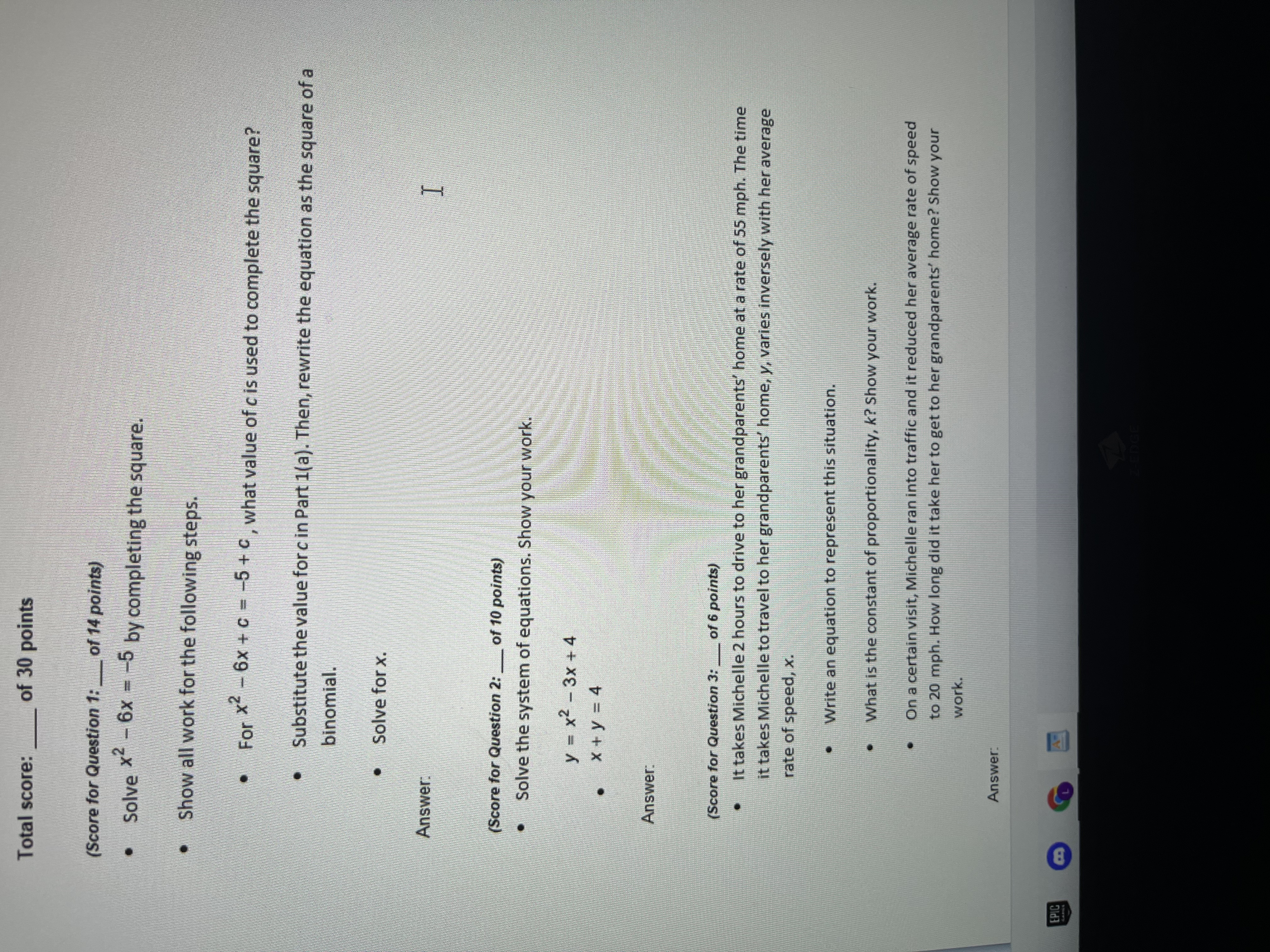 Total score: of 30 points (Score for Question 1: