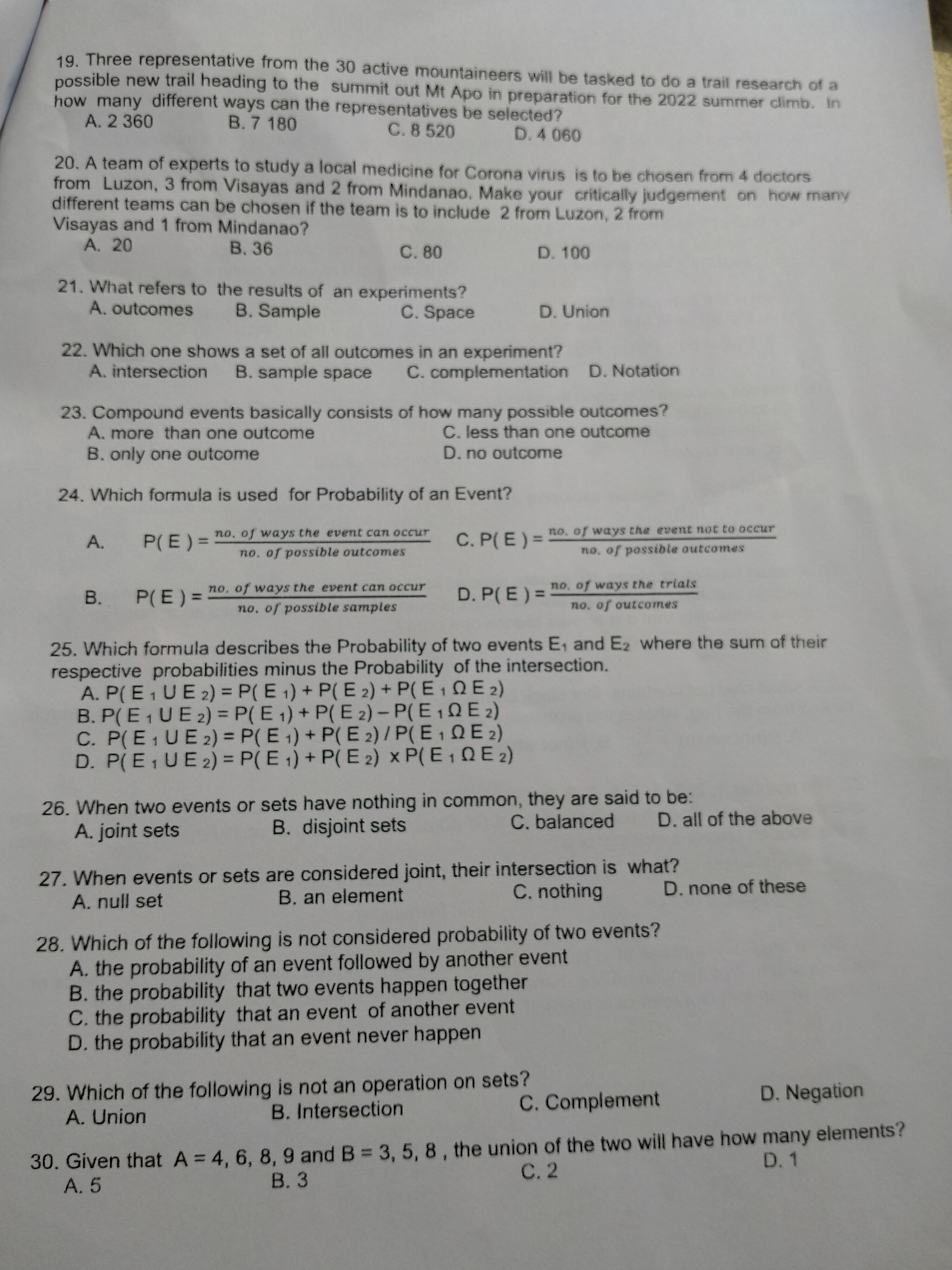 Write the letter of the correct answer. If the