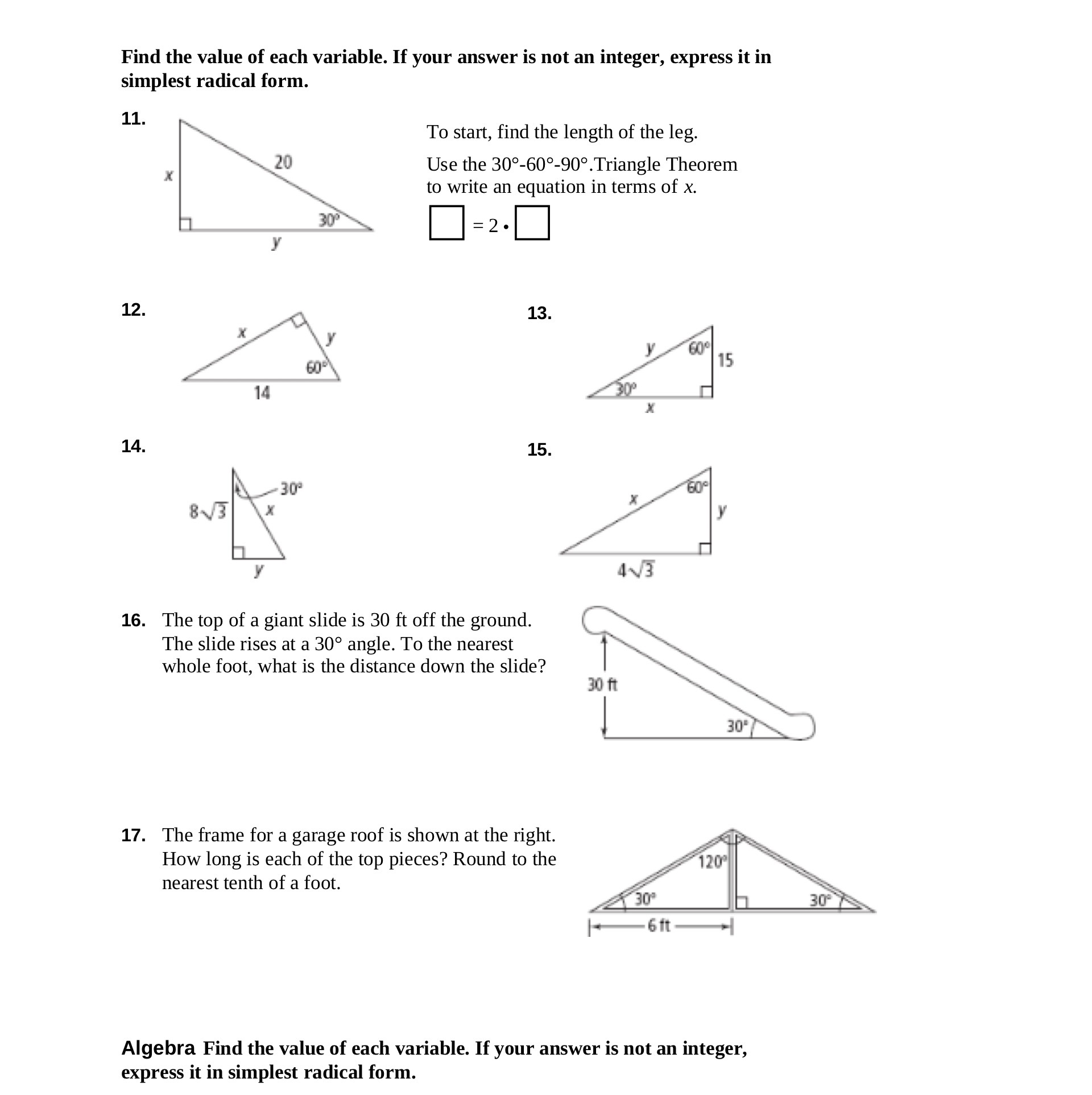 Find the value of each variable. If your answer