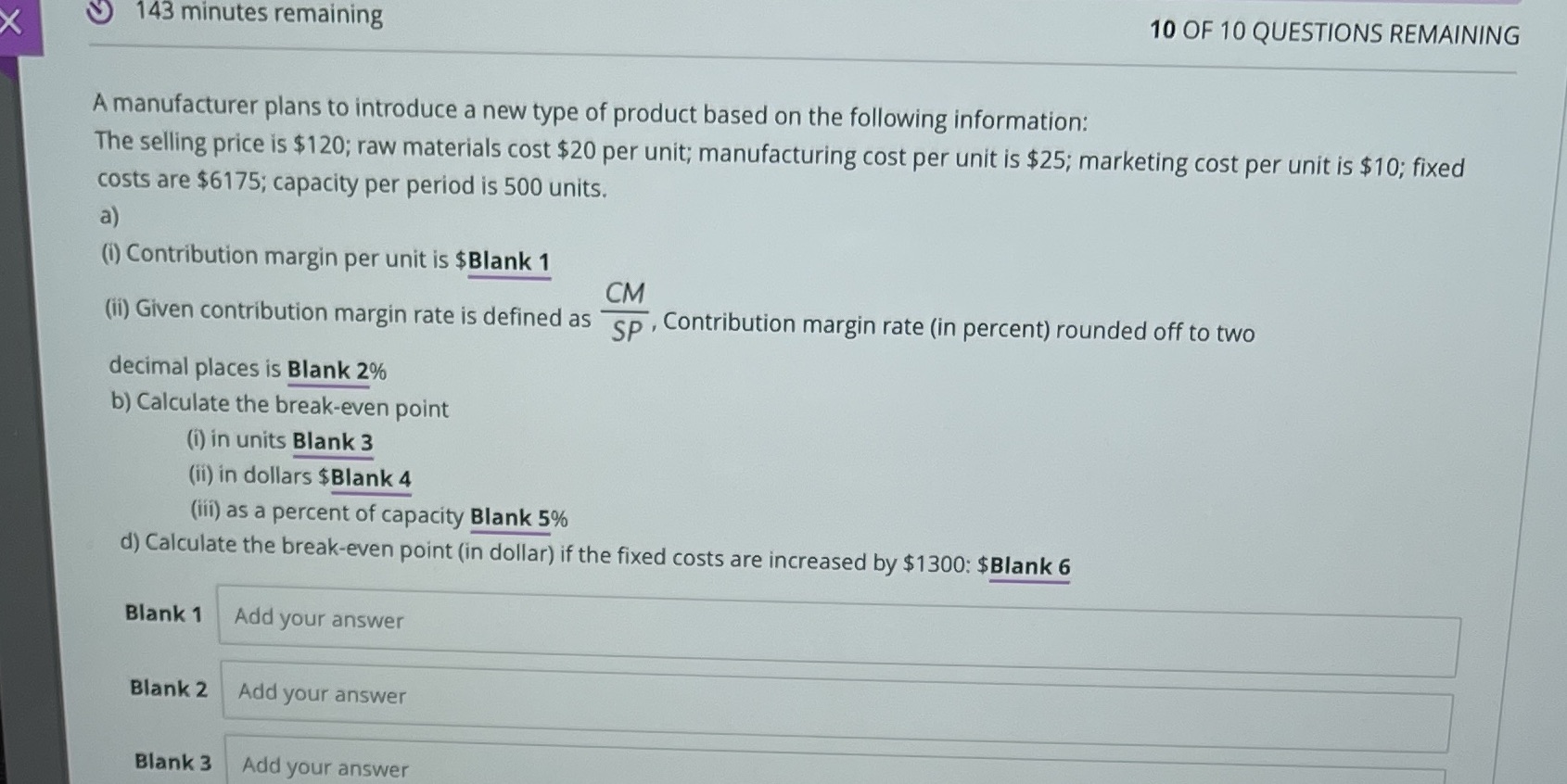 10 OF 10 QUESTIONS REMAINING X 143 minutes