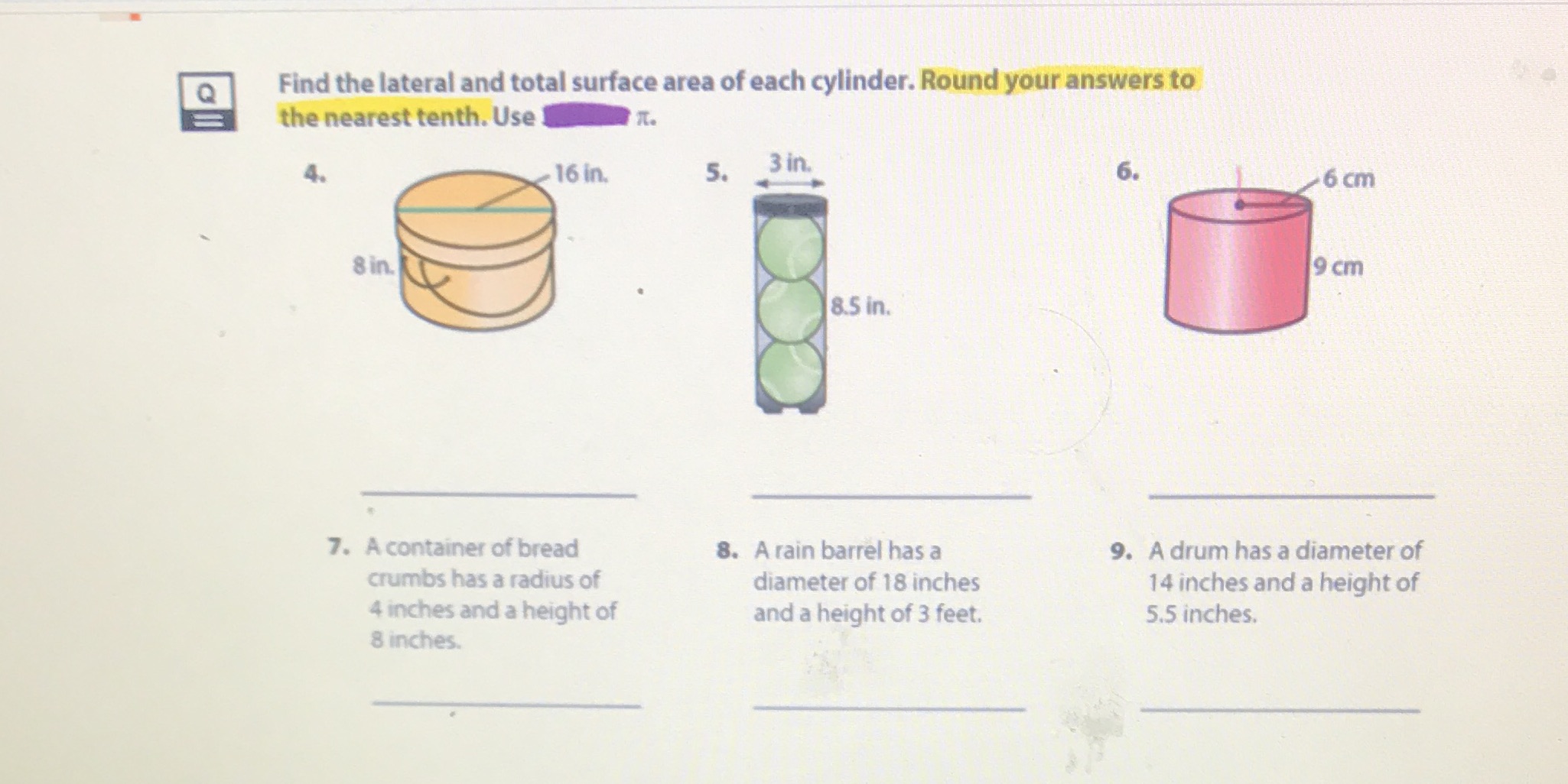 Q Find the lateral and total surface area of each