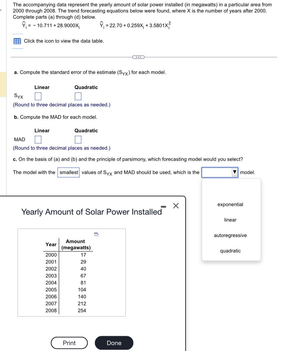 Help solving a-c please! The accompanying data
