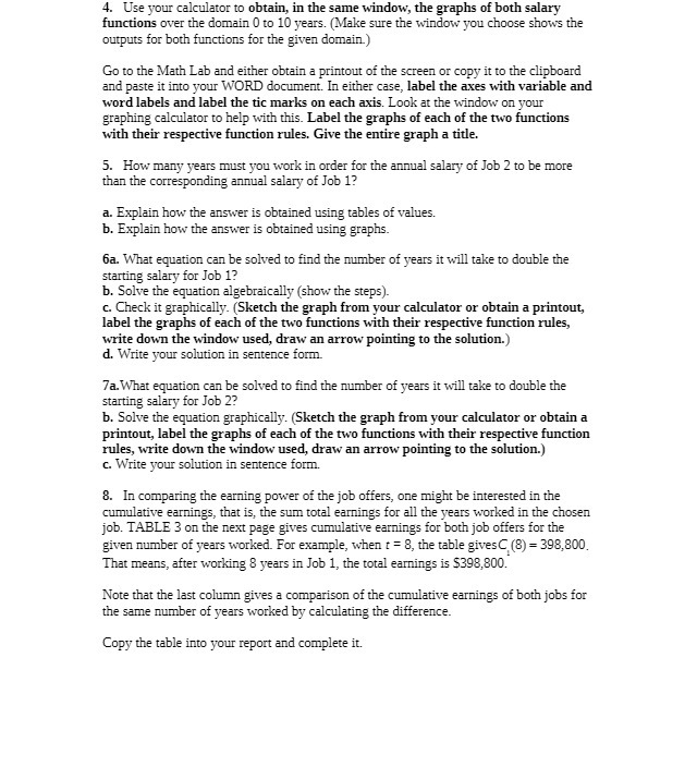 4. Use your calculator to obtain, in the same