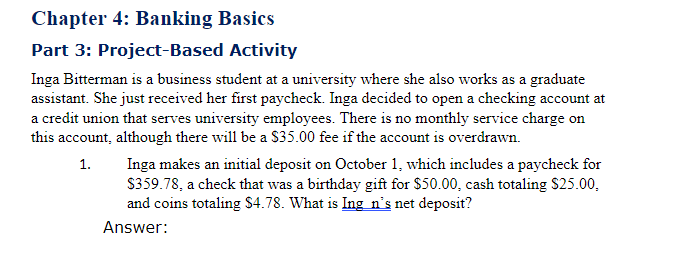Chapter 4: Banking Basics Part 3: ProjectBased