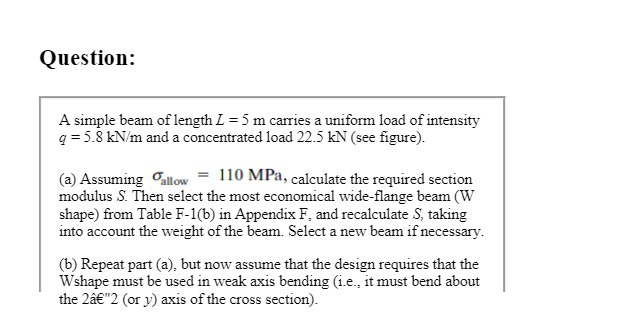 Question: A simple beam of length _ = 5 m carries