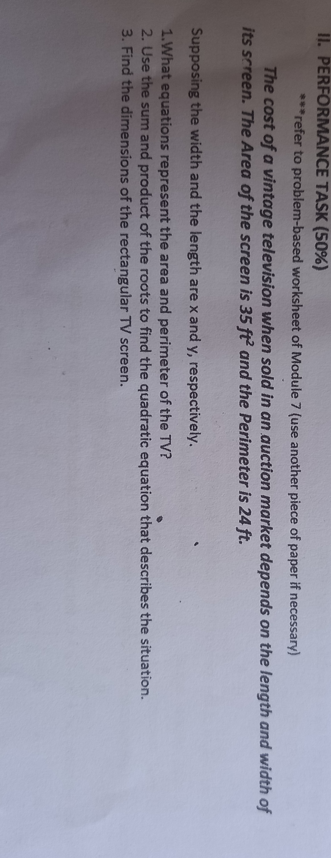 11. PERFORMANCE TASK (50%) *refer to