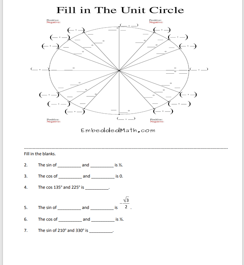 Fill in The Unit Circle Erwin\":
