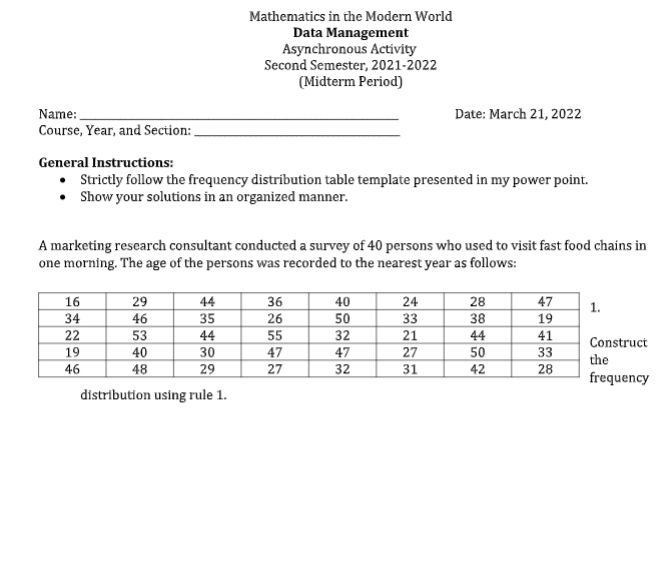 Example: Construct a Frequency Distribution Table