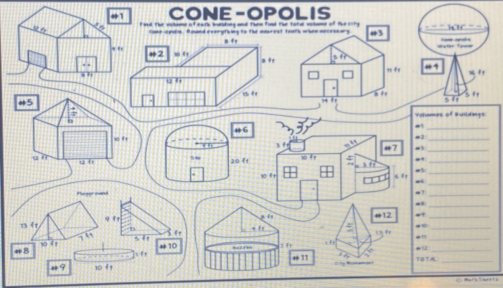 Find the volume for each building with