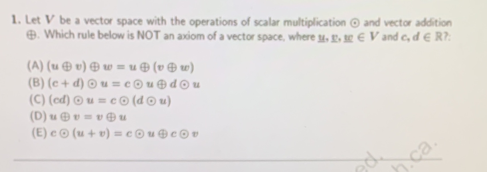 1. Let V be a vector space with the operations of