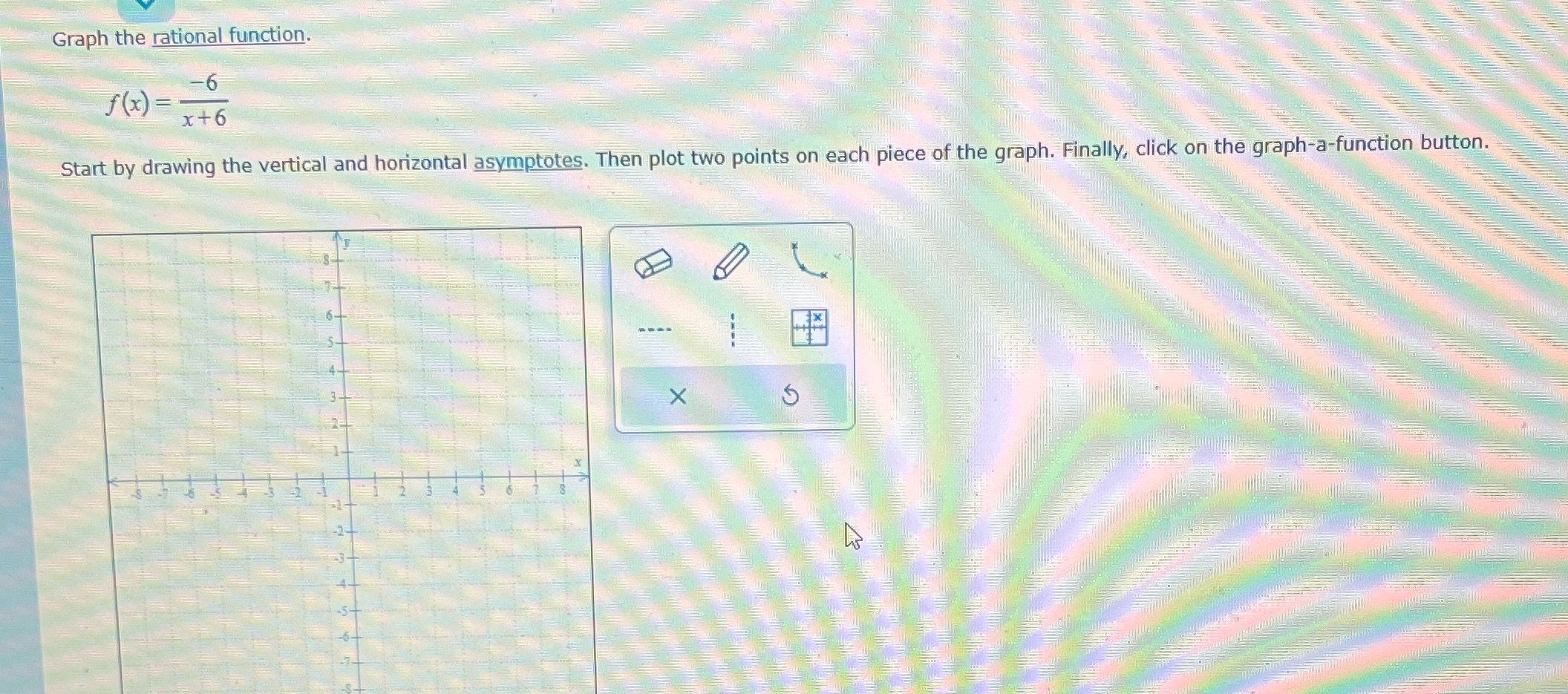 Graph the rational function. -6 f ( x) = - x+6