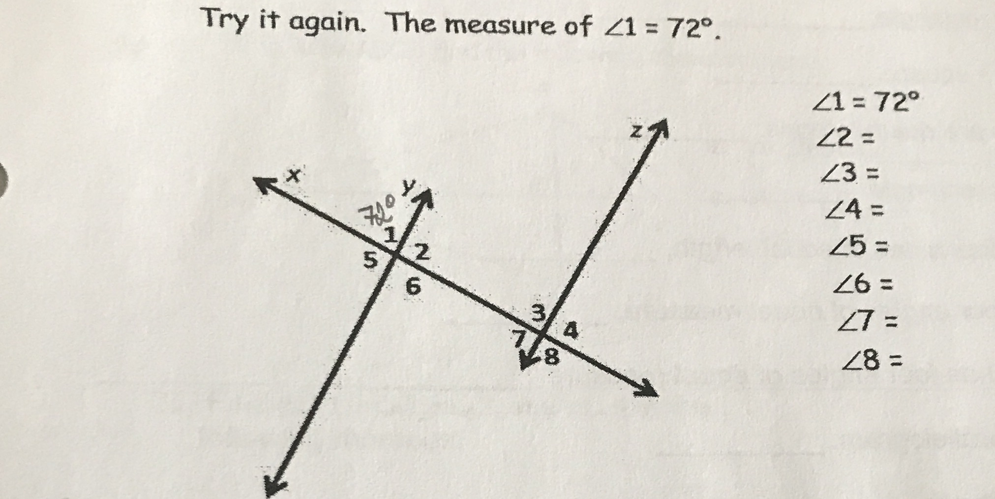 Try it again. The measure of 21 = 72. 41 = 720 Z