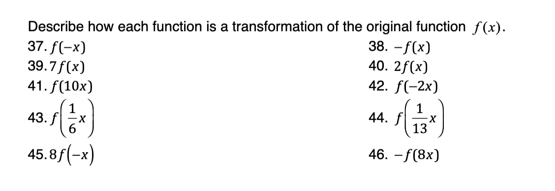 Describe how each function is a transformation of