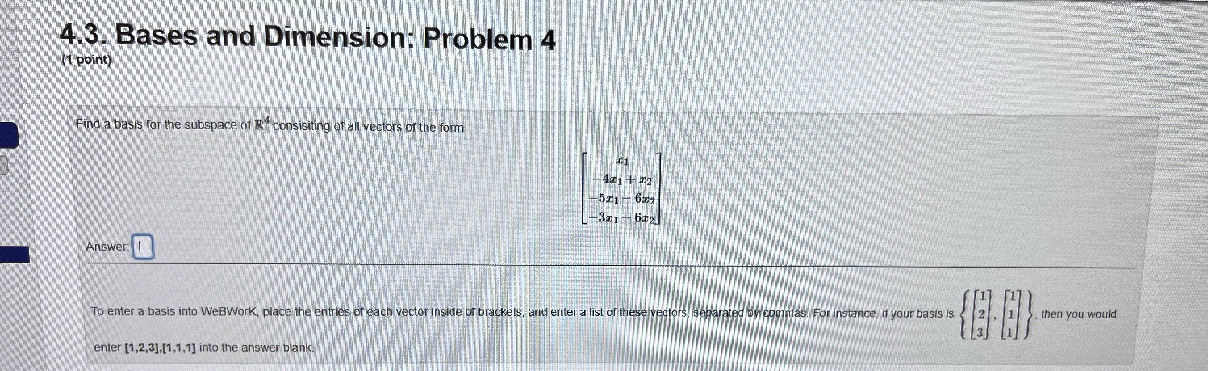 How would I solve this? 4.3. Bases and Dimension: