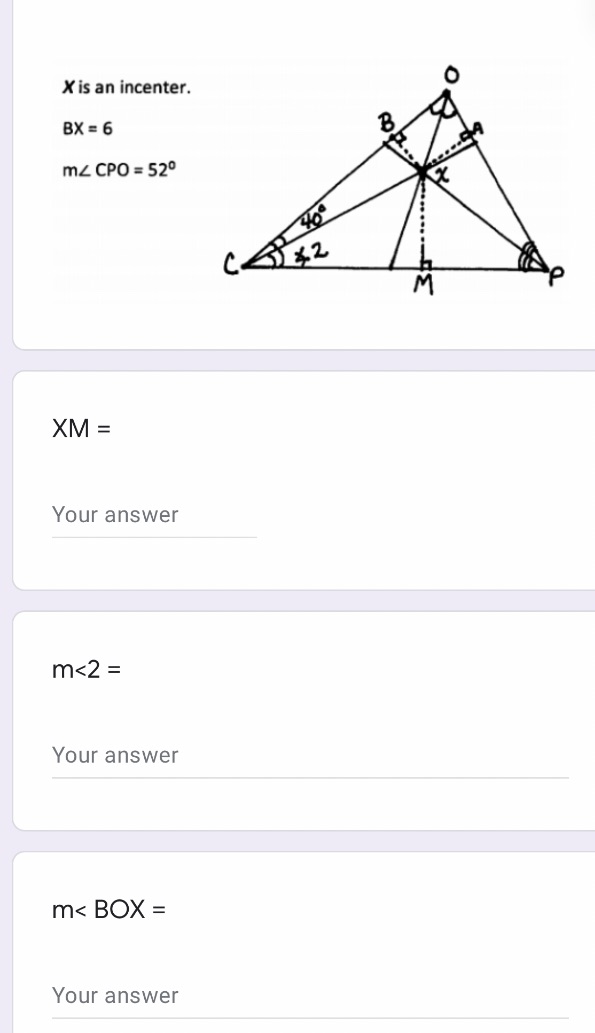 Dot down answers to the questions. X is an