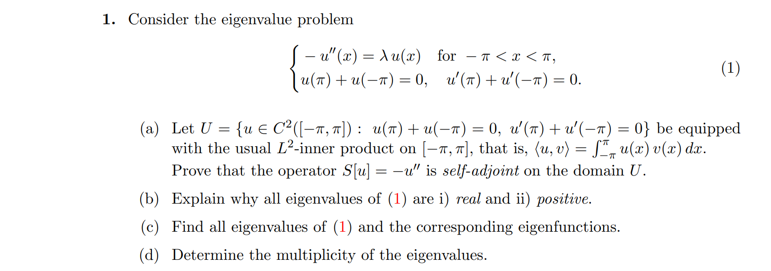1. Consider the eigenvalue problem - u" (x) =