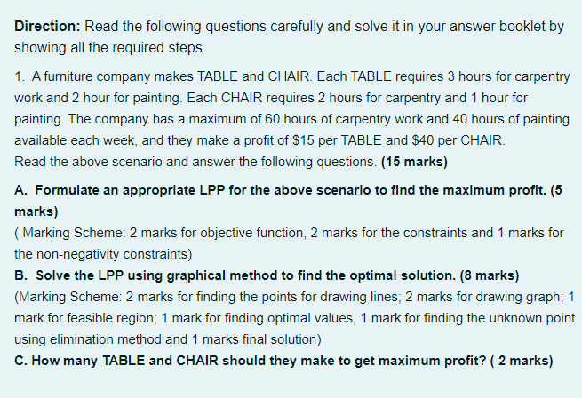 Direction: Read the following questions carefully