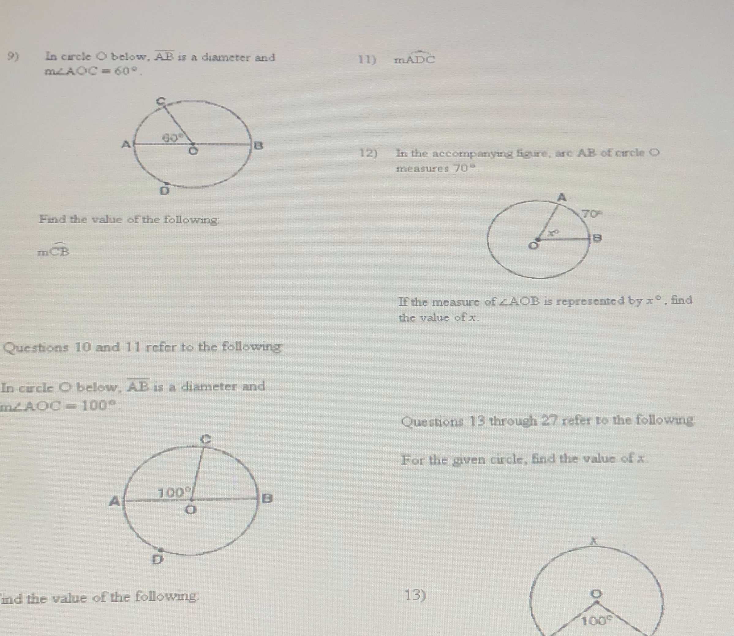 please label and solve 19) In circle O below. AB