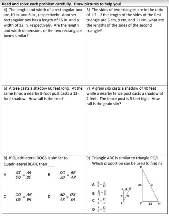 Similar Figures Homework Find the value of x in