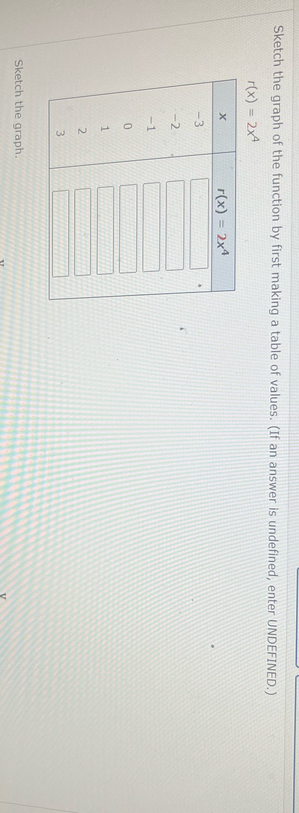 Need Table and also sketch graph Sketch the graph