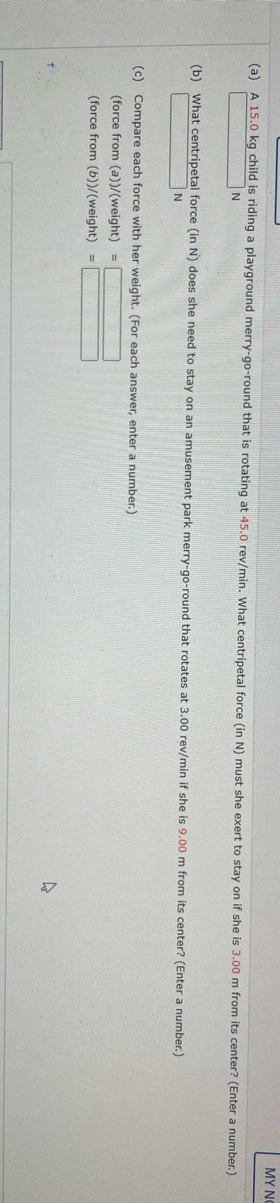 MY N (a) A 15.0 kg child is riding a playground