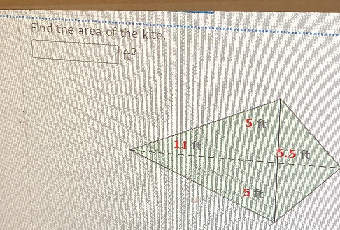 Find the area of the kite. ft 2 5 ft 11 ft 545 ft