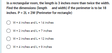 In a rectangular room, the length is 3 inches