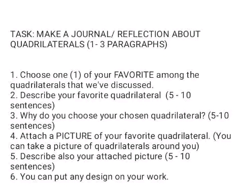 TASK: MAKE A JOURNAL/ REFLECTION ABOUT