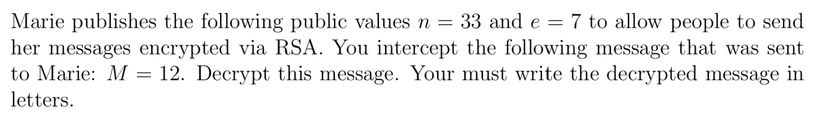 Marie publishes the following public values n =