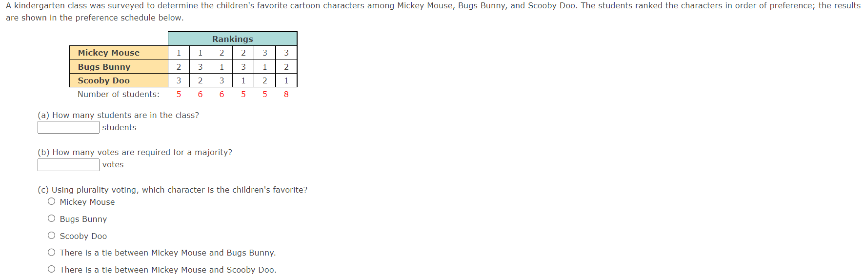 1. A kindergarten ciass was surveyed to determine