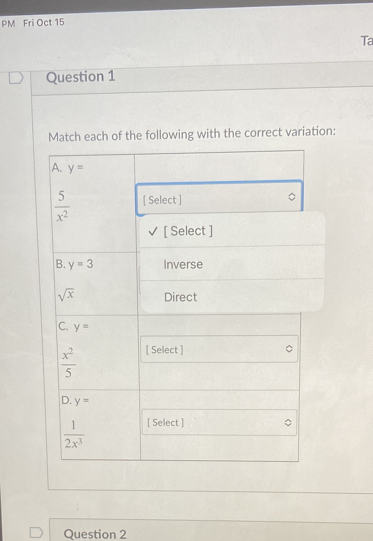 PM Fri Oct 15 Ta D Question 1 Match each of the