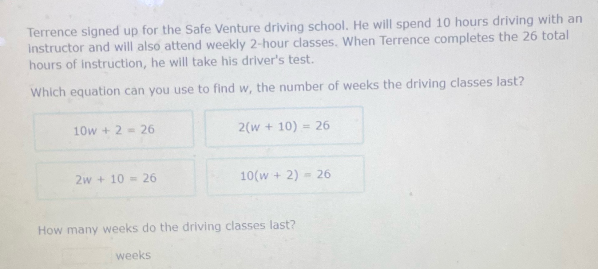 How many weeks do the driving classes last)
