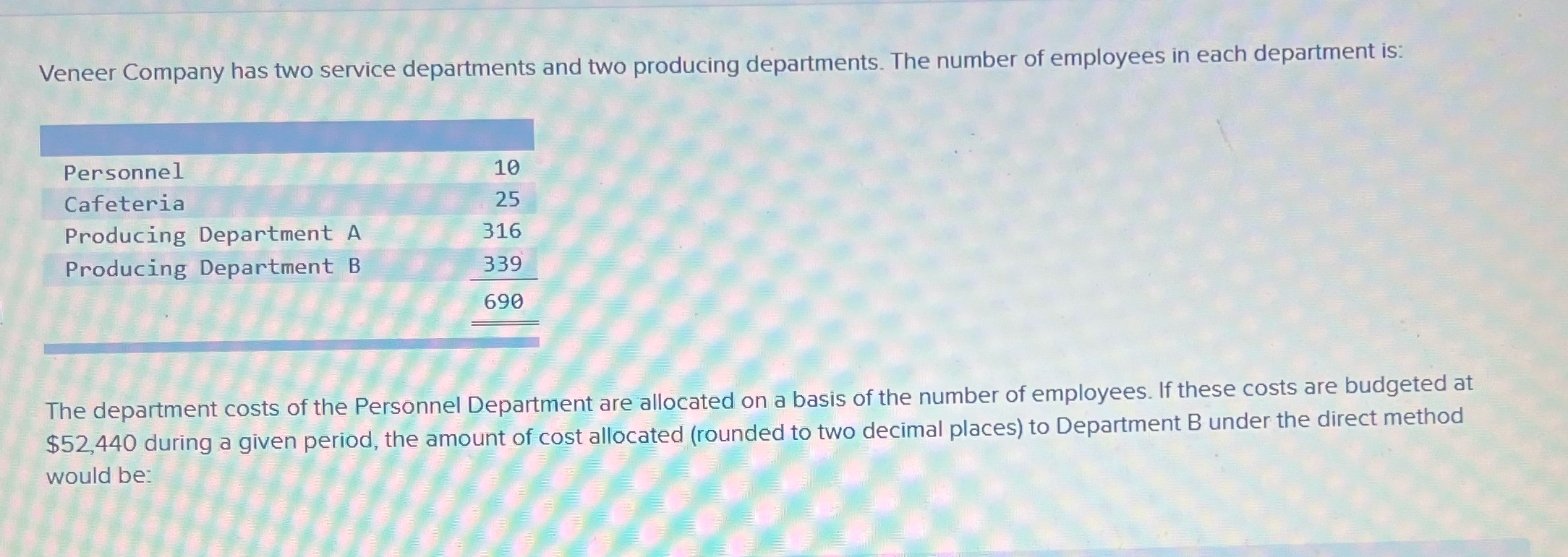 Cost Accounting Veneer Company has two service